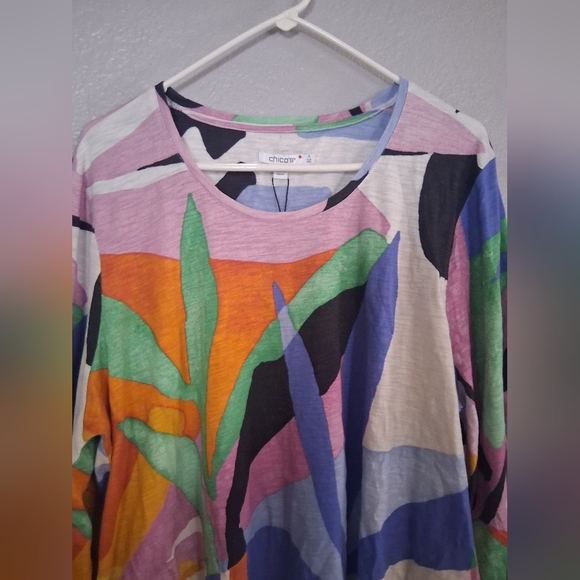 Chico's NWT Cotton Slub Pottery Smocked Tee Grassy Green 4/XXL - Picture 2 of 6